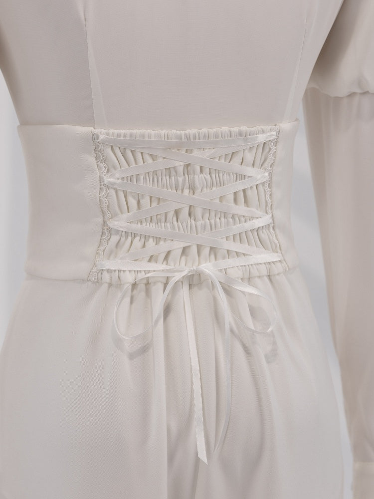 White Corset Belt High-Waist Ouji Lolita Pants - DevilInspired Exclusive Collection