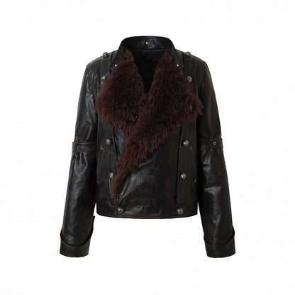 ダークレッドのハートと骨のアップリケ付きジャケット（バックル付き）