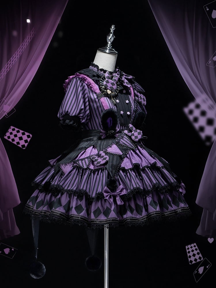 Sweet Purple Theme Pattern Circus OP Lolita Dress Vibes Bunny Kuromi Striped