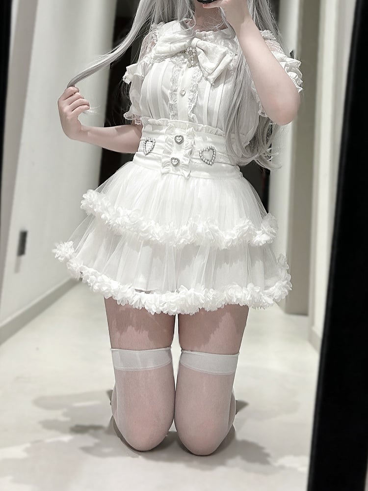 Blouse Kei Jirai White / Buttons with Black Heart