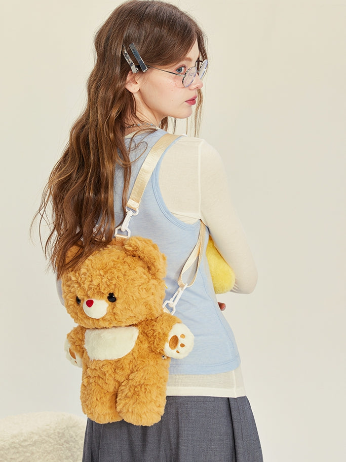 Detachable Straps Bear Plush Yellow Backpack Shoulder Size Middle/Large