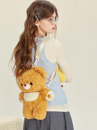 Detachable Straps Bear Plush Yellow Backpack Shoulder Size Middle/Large