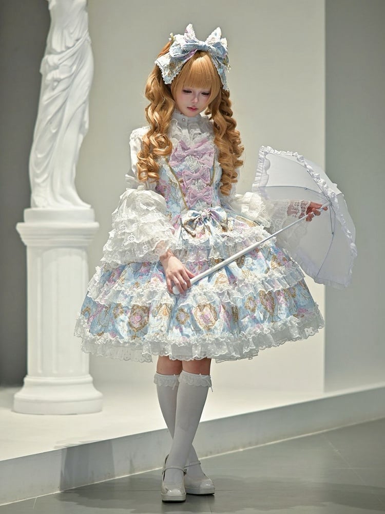 Chandelier Lolita Crystal Bow and JSK Floral with Accents Blue Print