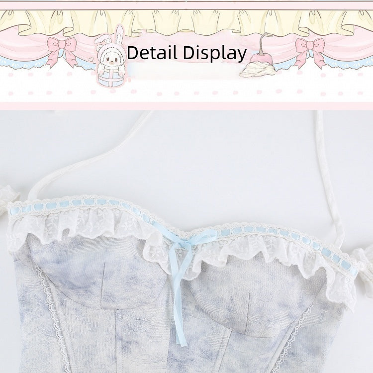 Light Blue Halter Corset with Lace - serendipity