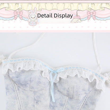 Light Blue Halter Corset with Lace - serendipity