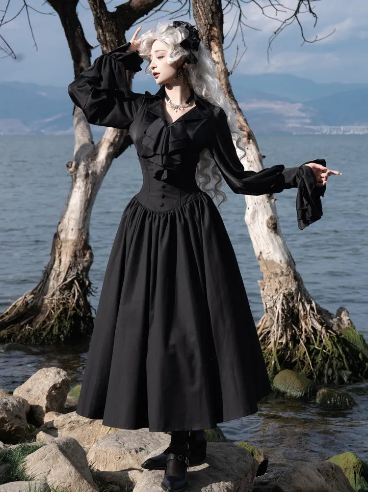 Waist High Gothic M Boned Skirt for Black Lolita Clearance 62-76cm - Aristocrat Size