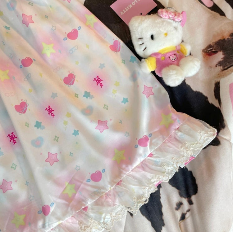 ホワイトのスイートハートと星柄のパジャマドレス