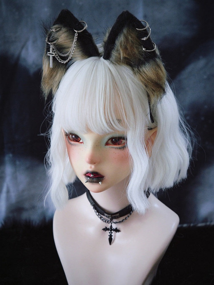 Yellow & Black Gothic Cross Wolf Ear KC with Chain - Strange Sugar