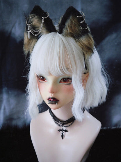Yellow & Black Gothic Cross Wolf Ear KC with Chain - Strange Sugar