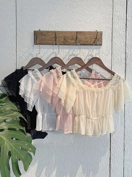 Short Sleeve Ballet Lace Lolita Blouse - Lan Jian Chuan