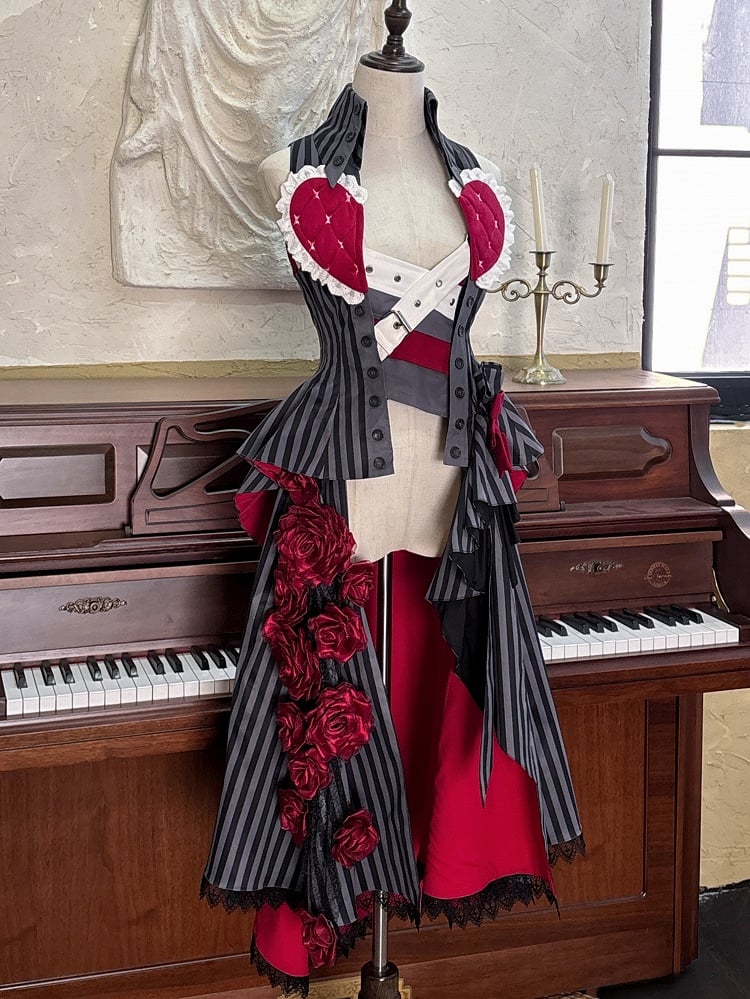 Gilet rayé Ouji avec cœur rouge matelassé - Couronne de rose