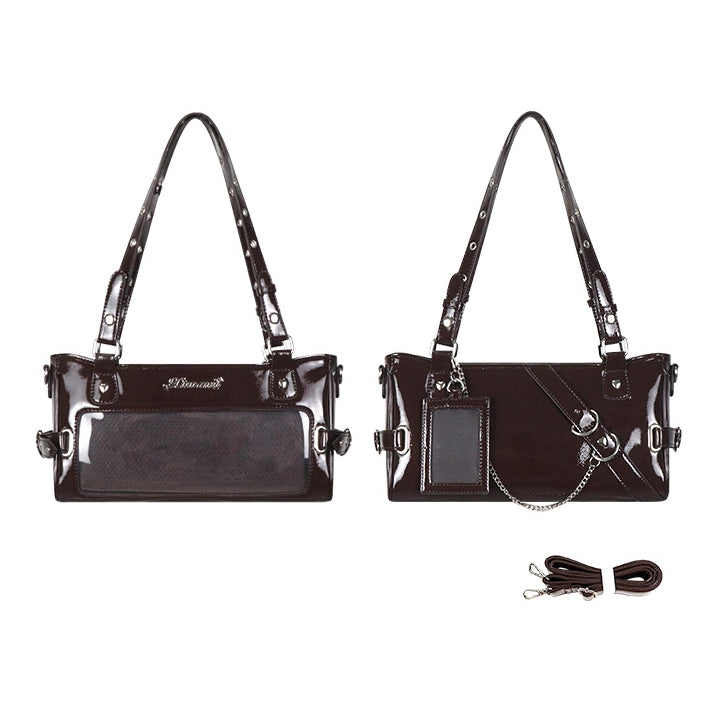 Versatile Ita Brown Leather PU Bag Transparent-Window