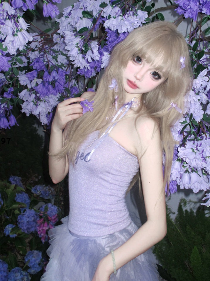 Lavendelfarbenes Balletcore-Top mit schmaler Passform und ohne Träger