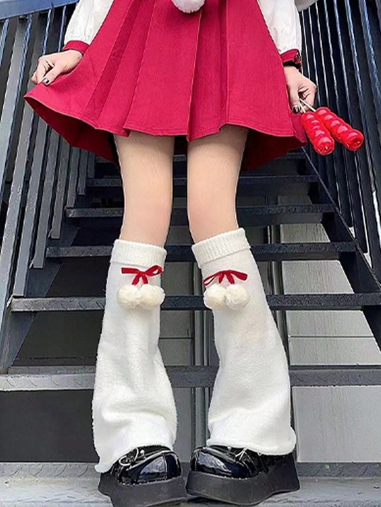 Style Lace-Up Colors: Leg (4 Ribbed Warmers Brown Bow Lolita