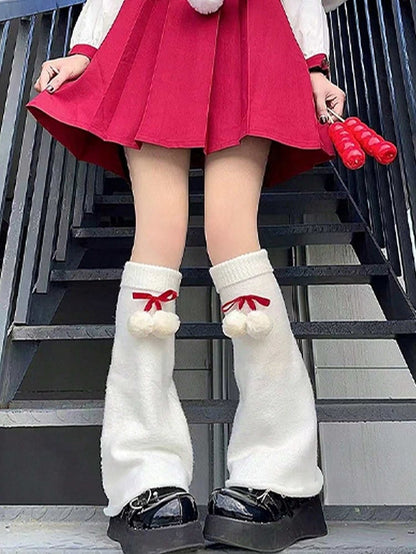 Style Lace-Up Colors: Leg (4 Ribbed Warmers Brown Bow Lolita