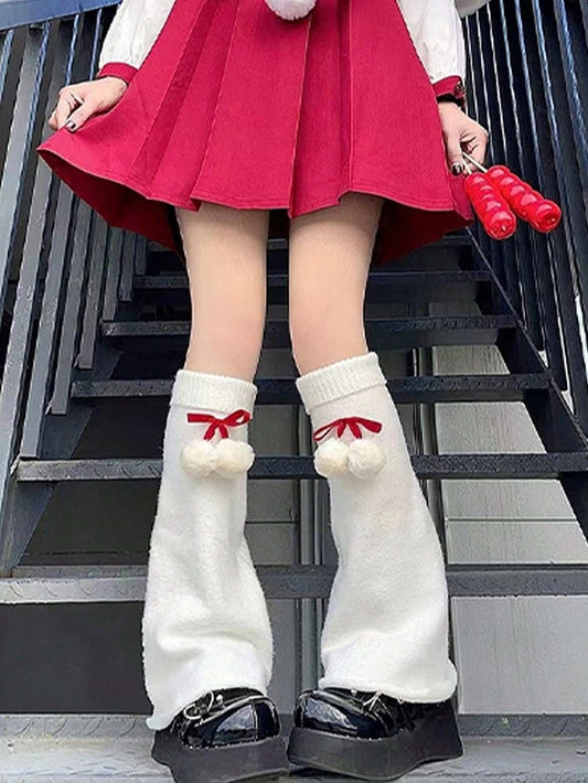 Style Lace-Up Colors: Leg (4 Ribbed Warmers Brown Bow Lolita