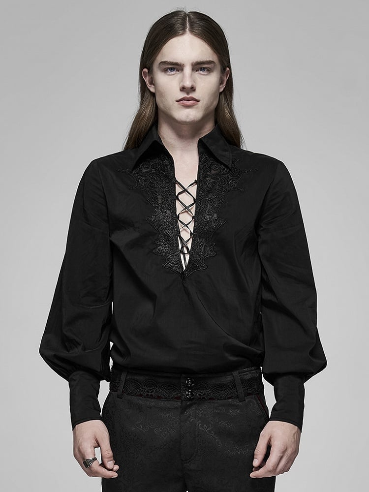 Sleeve Fire Men's Gothic Shirt Dragon Long Black