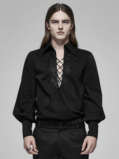 Sleeve Fire Men's Gothic Shirt Dragon Long Black