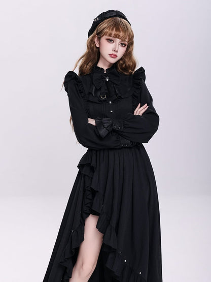 Dark Maid Apron Dress with Cascading Ruffles and High Slit - DevilInspired Exclusive Collection