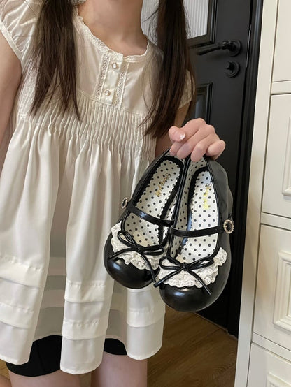 2,2 CM/4,3 CM Schleife Janes Toe Mary Trim Geknotete runde Spitzenabsätze Schwarzer Akzent