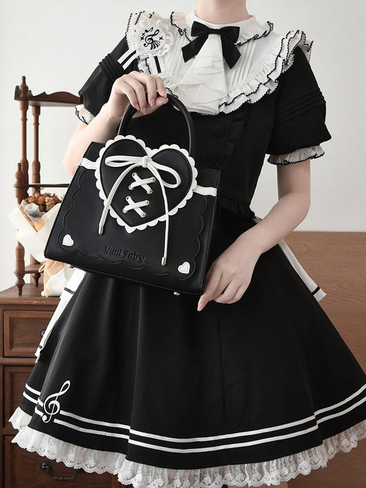 Black Lace-up Heart Lolita Bag - Yuni Fairy