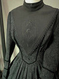 White and Black Embroidery Details Pointed Collar