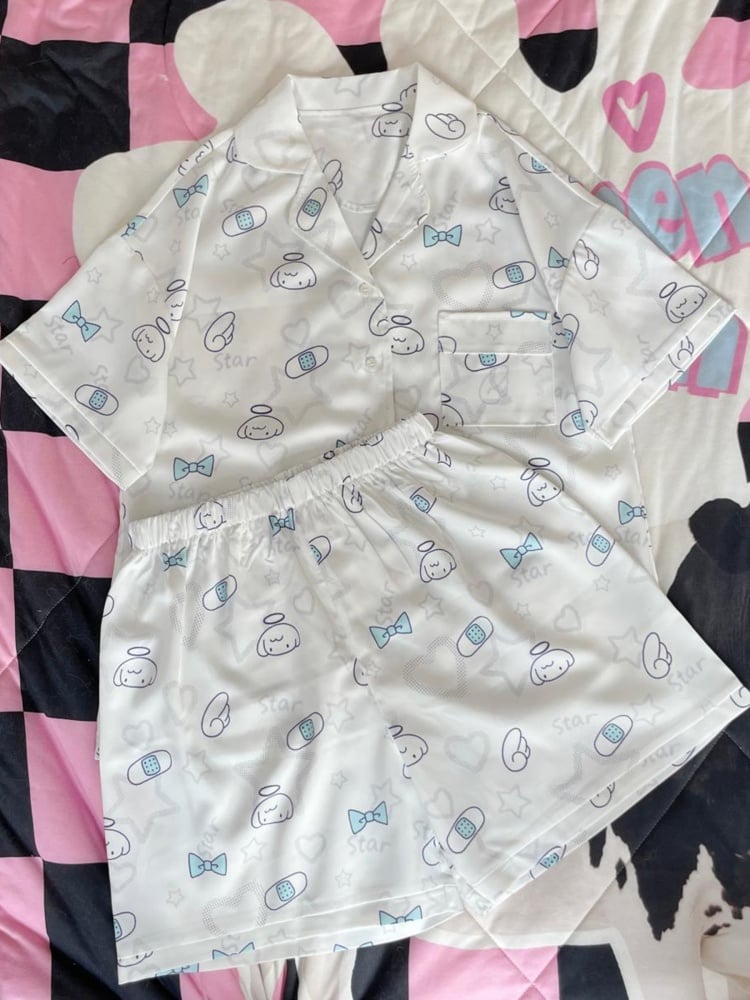Pyjama-Set mit Engel-Print in Weiß und Rosa