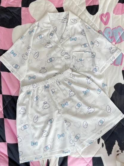 Pyjama-Set mit Engel-Print in Weiß und Rosa