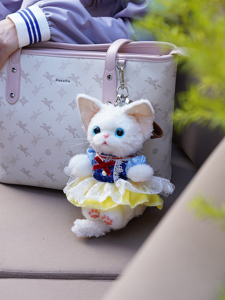 Cute Black/Gray/White with Skirt Yellow Devon Keychain Cat Accent