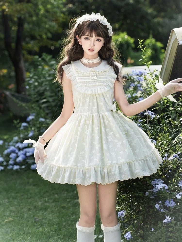 Lolita Peter Butterfly-Kleid mit geflickter Spitze und cremefarbenem Kragen