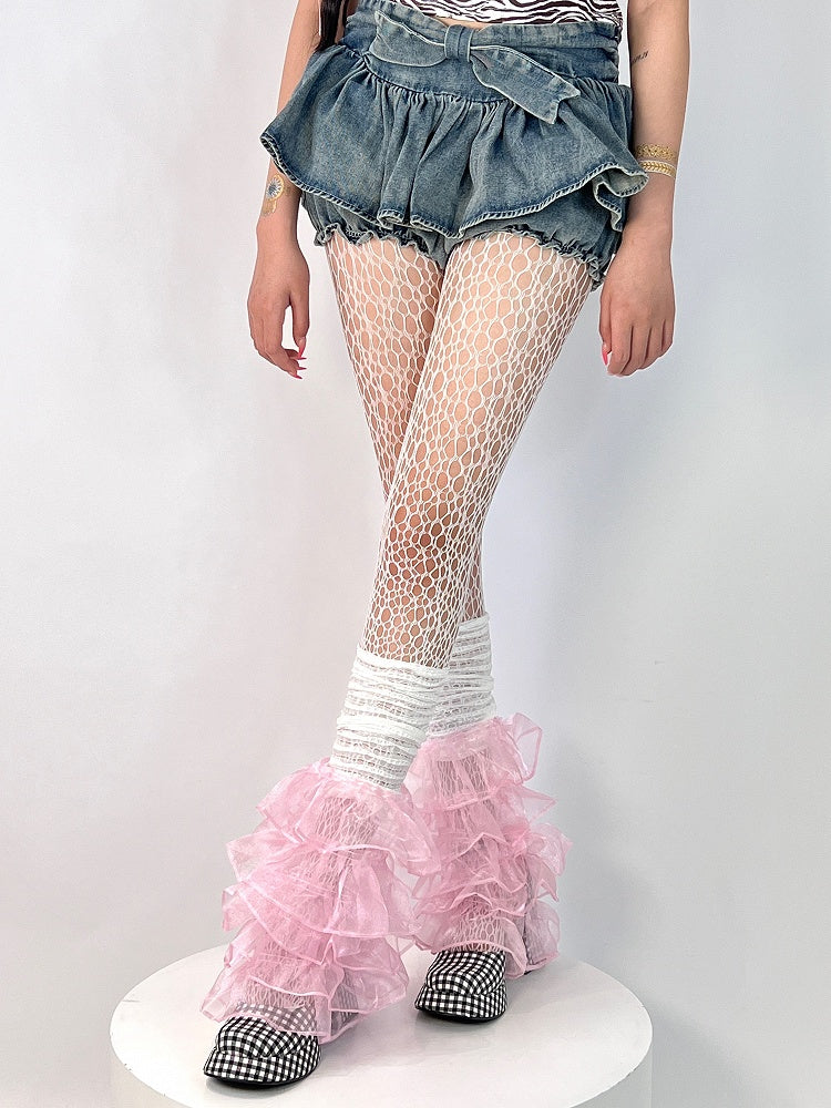Ruffle Colors Warmers Lace Leg 6 Y2K Multi-Layer Design