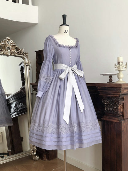 Purple Square Neck Classic Lolita Long Sleeve OP