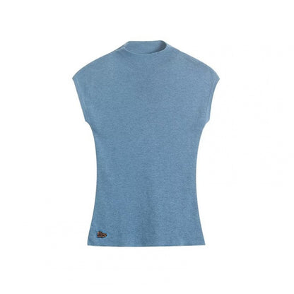 Vintage Schwarz Blau Ärmelloses Stricktop