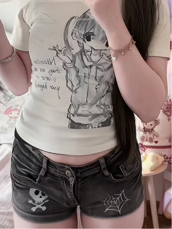 Print Shorts Dark Web with and Skeleton Spider Grey