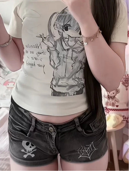 Print Shorts Dark Web with and Skeleton Spider Grey