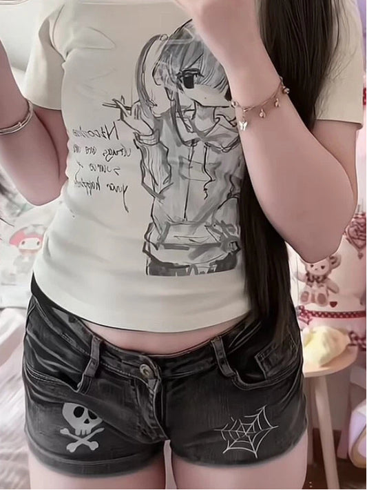 Print Shorts Dark Web with and Skeleton Spider Grey