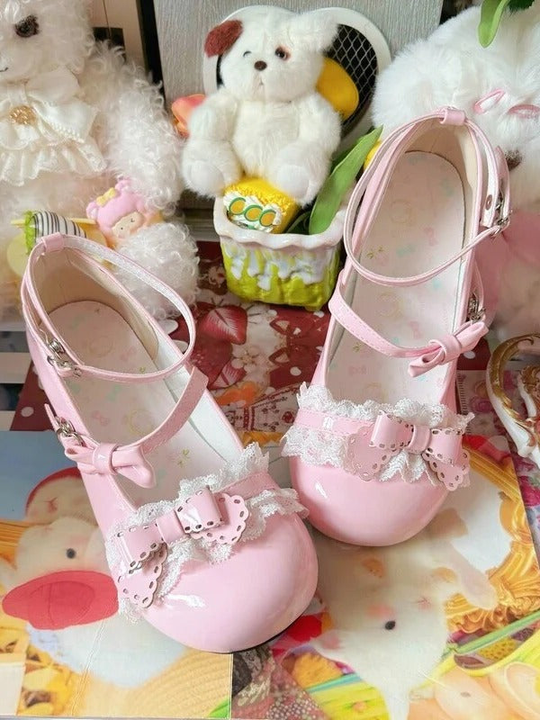 Sweet Pink Round Toe Mary Jane Bowknot Ankle Strap - MUMA Lolita