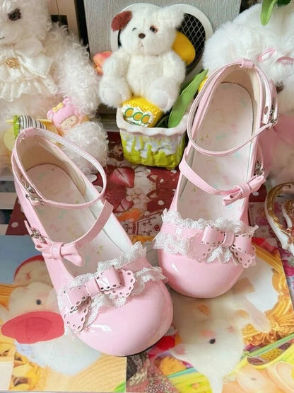Sweet Pink Round Toe Mary Jane Bowknot Ankle Strap - MUMA Lolita