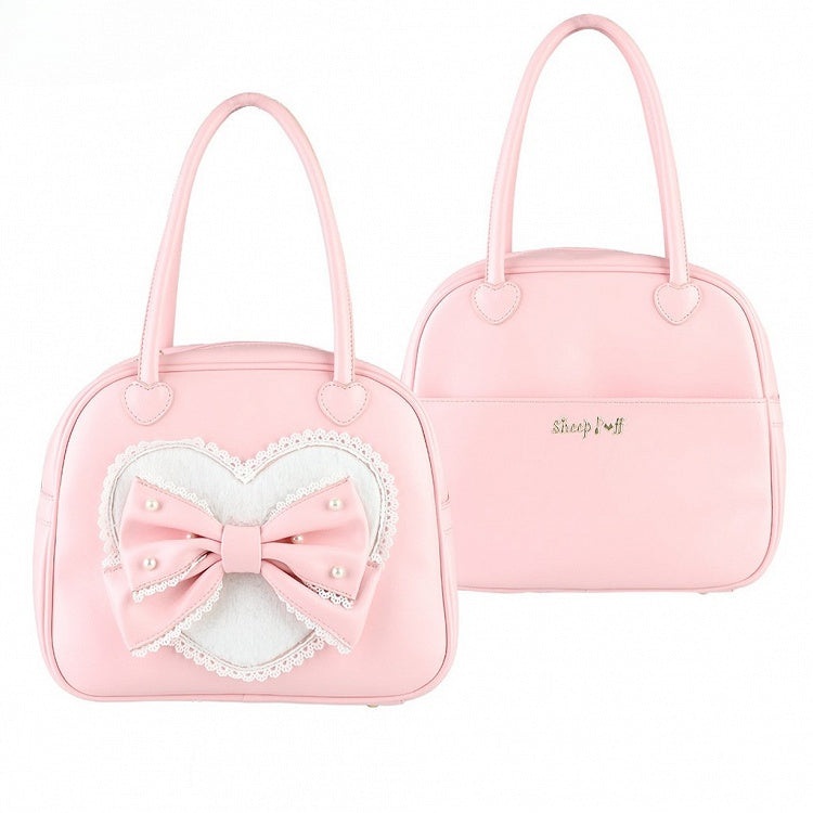 Perlenverzierte Schleife Plüschhandtasche Rosa Süßes Lolita-Herz