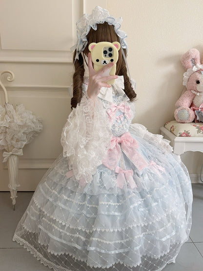 Overlay Jumper Flower Skirt Heart Princess Hem Bodice Lolita Applique Blue