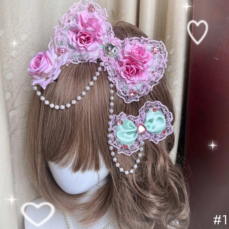 Rose Sweet with Accessories Gyaru Mint Style Hime Fashion Pink