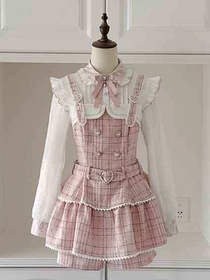 Shorts Clasps Belt Set: with Strap Sweet Pink Jirai Dress Kei and Heart Tweed Overall