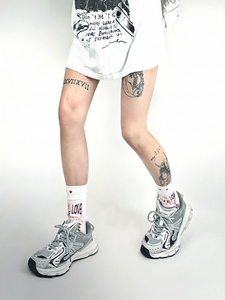 Decoration Heart Letter Socks and Pattern Ear Bunny with White