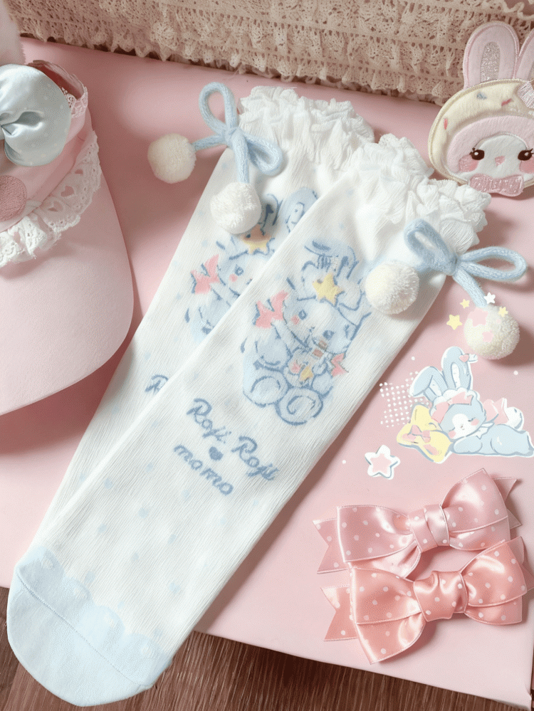 Lolita Pom-Pom Options Color Bow 4 Pattern Bunny With Sweet Socks