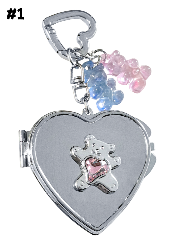 Silver Gummy Bear/Butterfly/Bow Heart-shaped Mirror Keychain