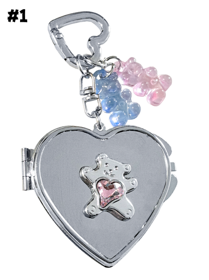 Silver Gummy Bear/Butterfly/Bow Heart-shaped Mirror Keychain