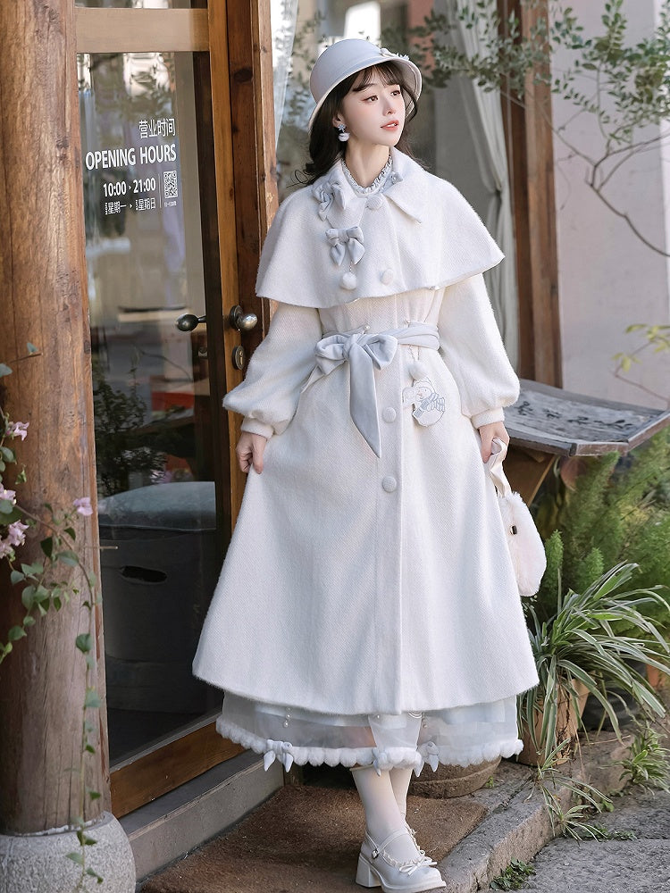 Embroidered Lolita Skirt Winter Set Snowman Blue White Coat Top Elegant + Knitted Castle