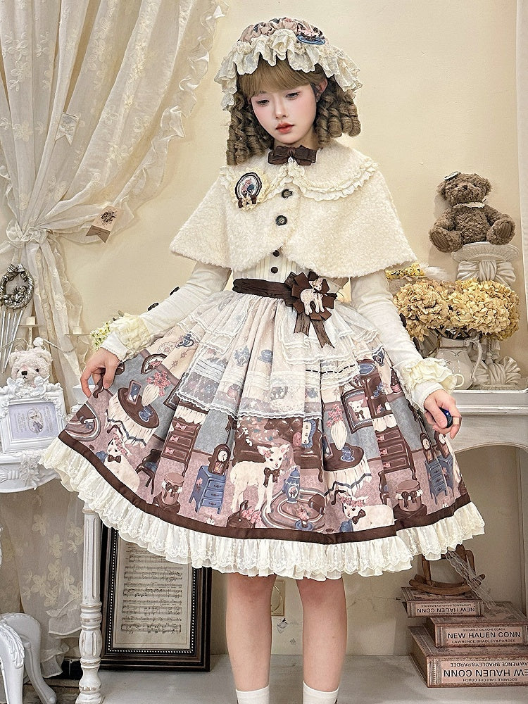 Peter Plush Collar Pan Beige Sweet Cape Lolita