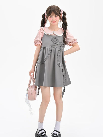 Slip-Kleid, locker, grau, großes Rüschen-Schleifen-Design