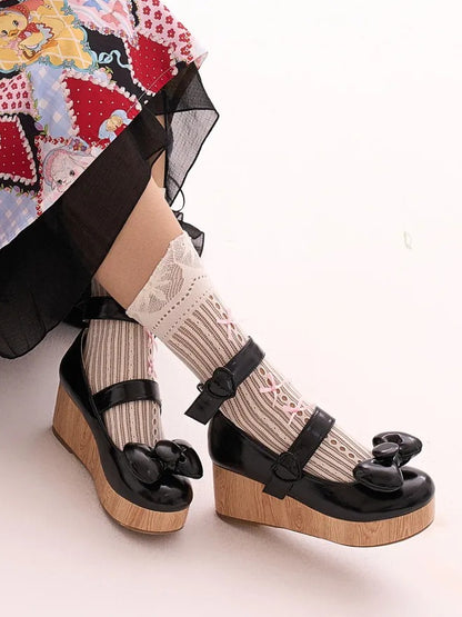 Top Mary Heart Platform at PU Black Sweet Janes - Bow Buckles